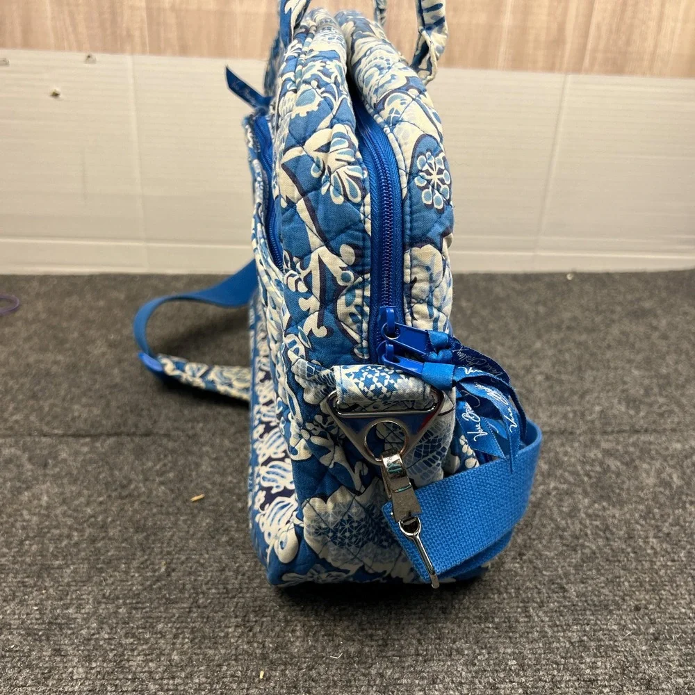Vera Bradley Blue Floral Quilted Laptop Travel Bag Shoulder Strap 16x12x6